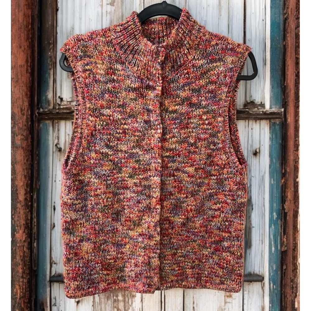 Talbots Knitted Vest Sweater Womens Size L Multicolor Wool Blend Hidden Snaps